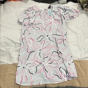 Ann Taylor Abstract Print Blouse in Pink and White